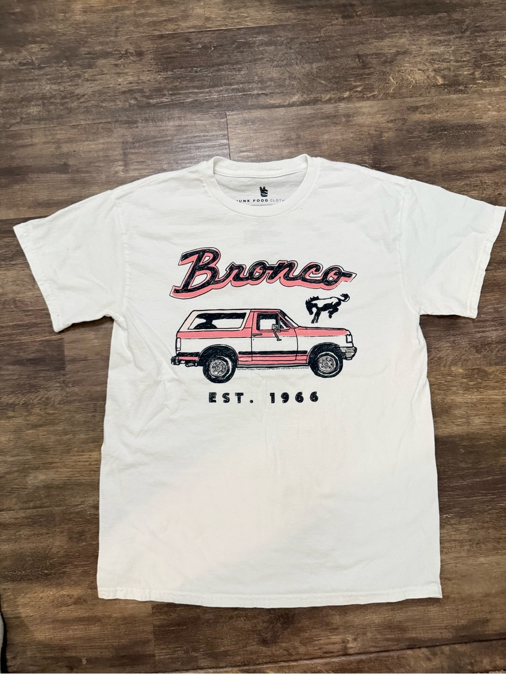 Junk Food Clothing White Bronco Graphic Tee with Pink Accents
